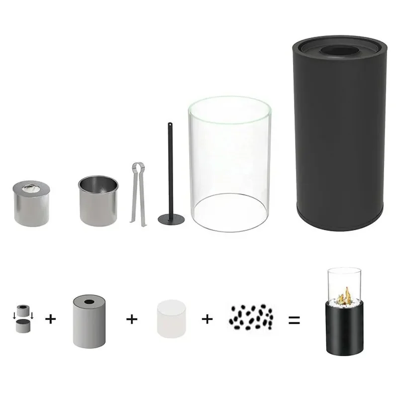 Round free-standing bio-ethanol fireplace 80.5 x 26.5 x 26.5 cm, beautiful flame play for indoors or outdoors, floor fireplace,