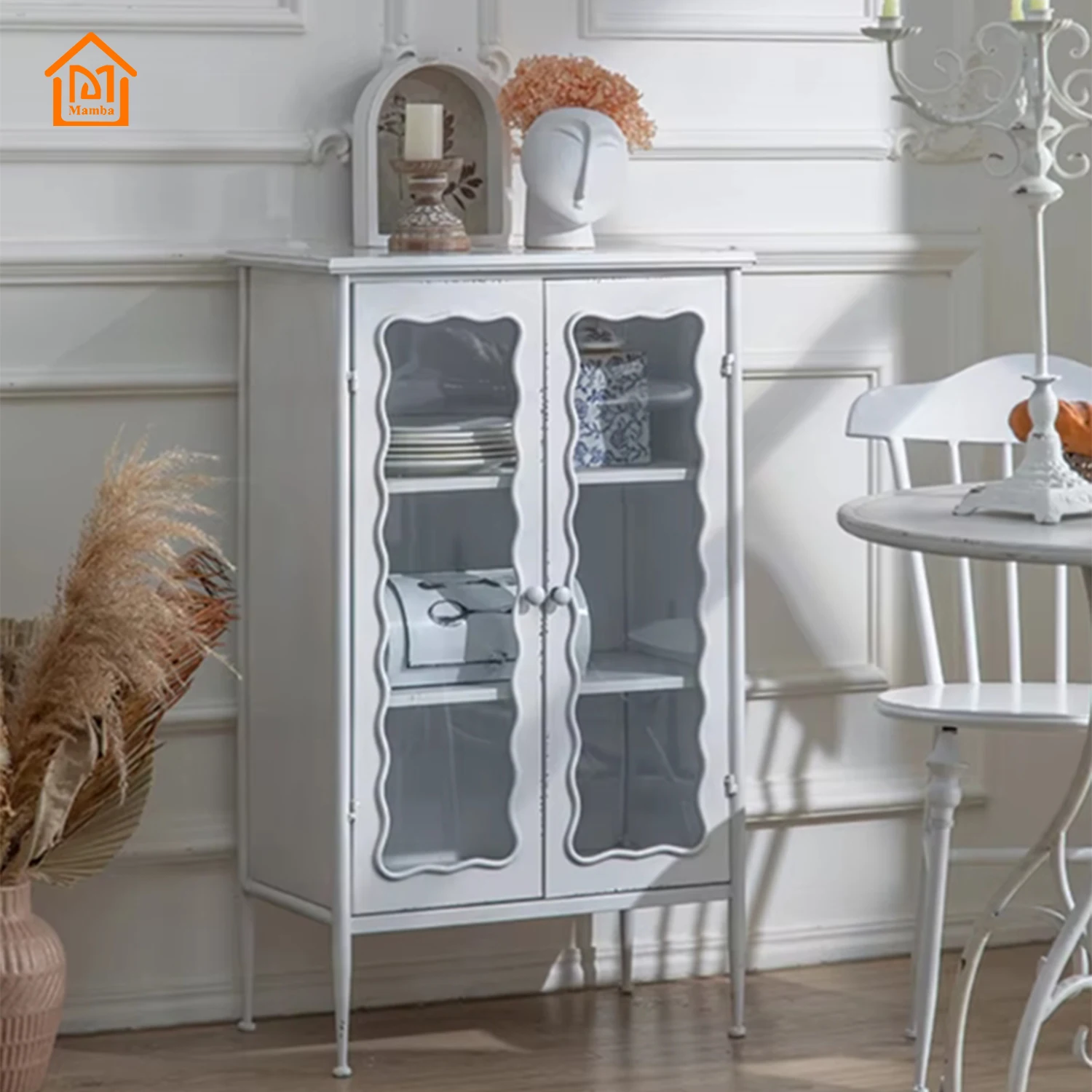 Mamba Modern simple style white iron art side cabinet living room creative storage glass cabinet decorative locker