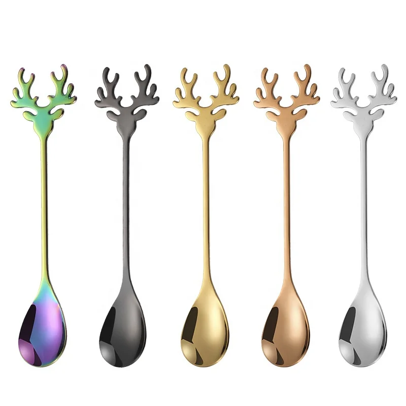 stainless steel 304 exquisite Christmas Elk 2 piece set gift box gold creative styling metal dessert spoons coffee tea spoon set