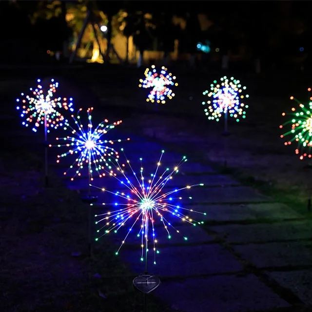LED Solar Firework Lights Outdoor Waterproof Fairy Garland 90/150 LEDs Light String Garden Lawn Street Christmas Decoration