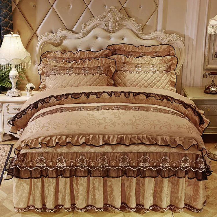
European and american style pure color jacquard lace velvet duvet cover 