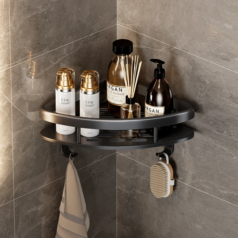 Shower Corner Shelf Black Siver 2 Layers Bathroom Ssquare Triangle Corner Shelf No Drilling 2 Tier Silver Space Aluminum Carton