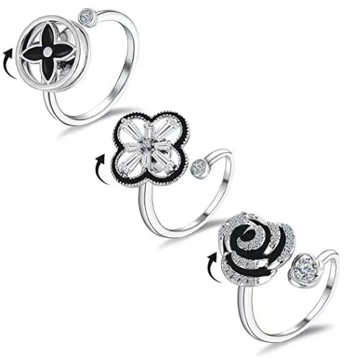 new design girls women ring jewelry gold plated custom rotating crystal adjustable fidget anxiety spinning ring