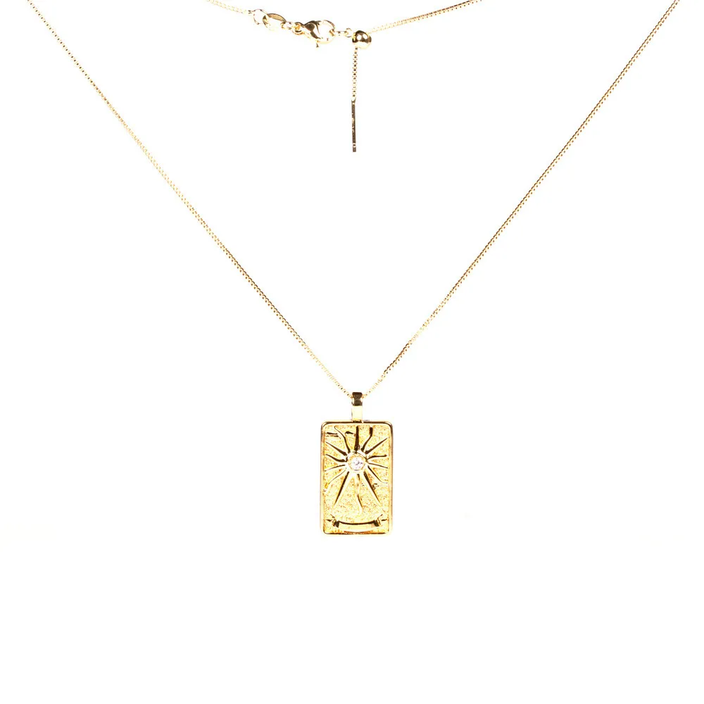 Hot Sale Punk Hip Hop Rock Gold Plated Chain Necklaces Mystic Tarot Card Pendant Necklace For Men And Women