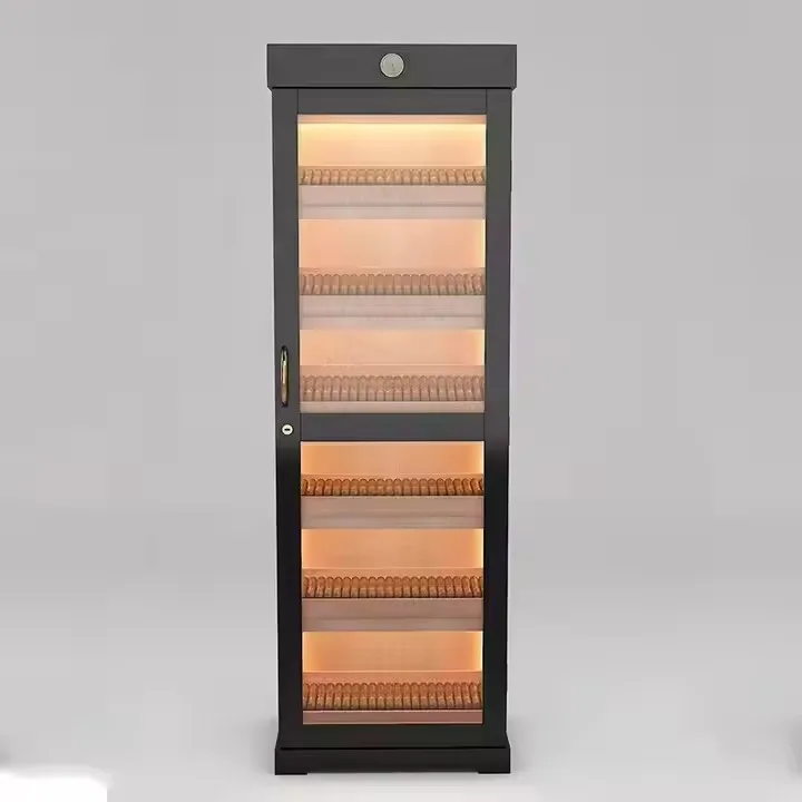 Wholesale Classical Single door Wood Cigar Cabinet Cigar Display  Large Storage Custom Logo Cigar Humidor Cabinet