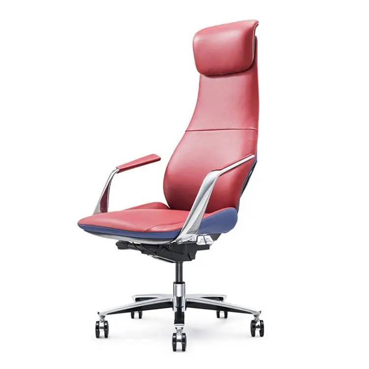 Red color full leather ergonomic gaming office high back chair