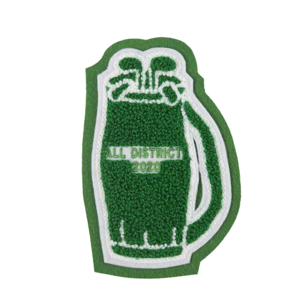 Golf cart sequin embroidered iron on patch custom disc golf sports chenille embroidery heat press patches For Clothing