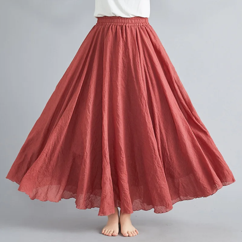 Multicolor Wholesale Large Size A-Line Long Skirt Ladies Elegant Maxi Linen Cotton Skirt