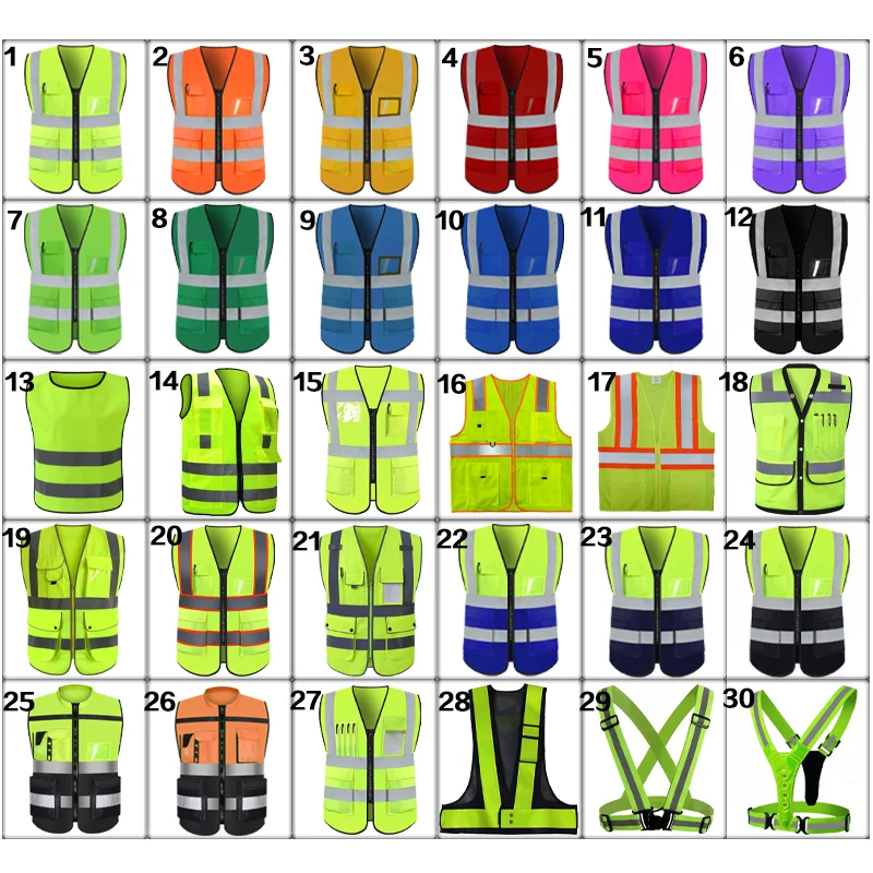 Класс 2 Hi-viz флуоресцентный желтый оранжевый красный темно-синий фиолетовый черный серый белая безопасность равномерный светоотражающий жилет с логотипом