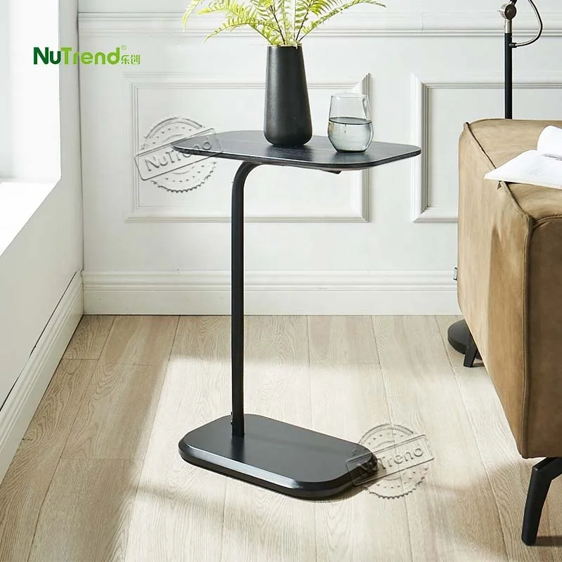 Wood Veneer Metal C-Shaped Small Living Room Sofa End Snack TV Tray Table  Modern C Side Table