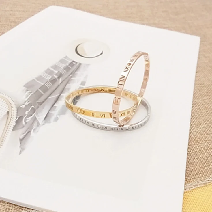 Hot sale fashion multi color rose gold plated stainless steel Rome digital women bangles