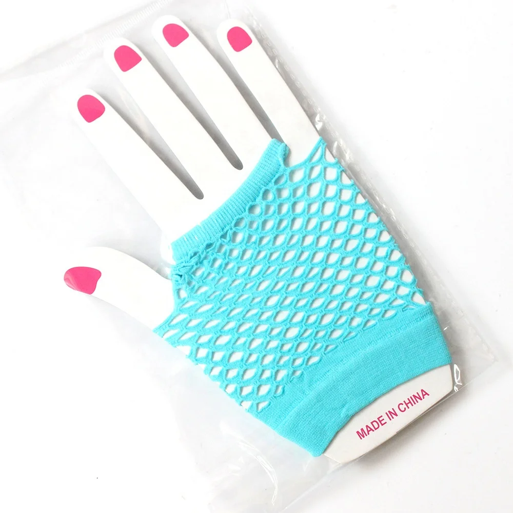 Neon Short Fishnet Gloves Fish Net Black Fancy Party Dance Club Mesh Short Gloves
