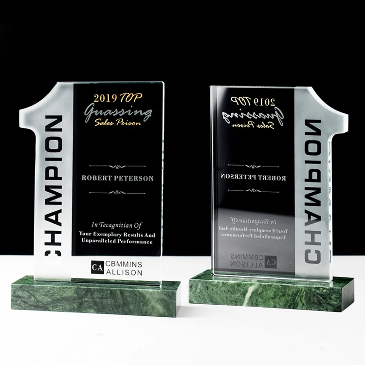 
Number 1 one shaped plaque Crystal Award trophies with marble base 