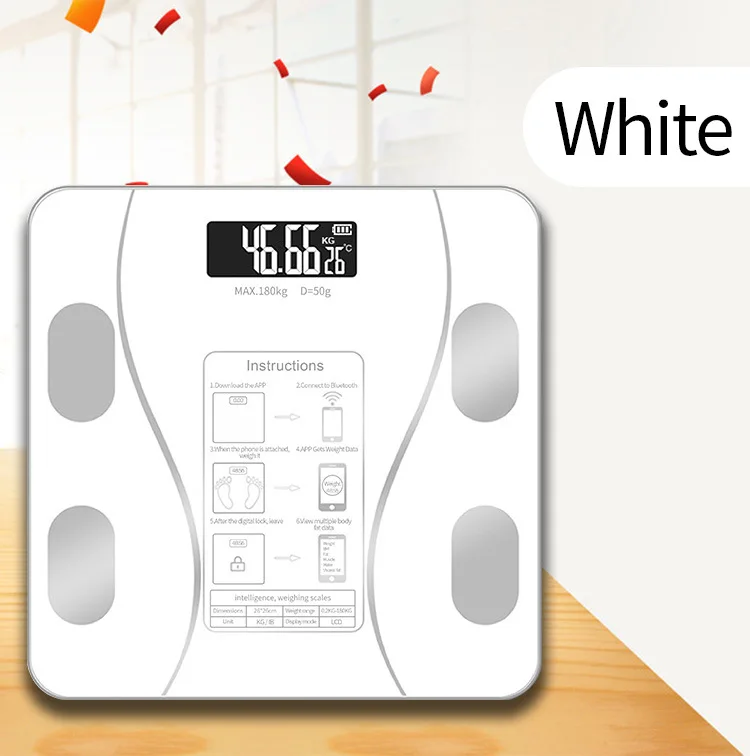Top Digital Smart 180KG/390 Bathroom Personal Electronic Scale BMI Body Fat Function 4mm Tempered Glass Bluetooth Connectivity