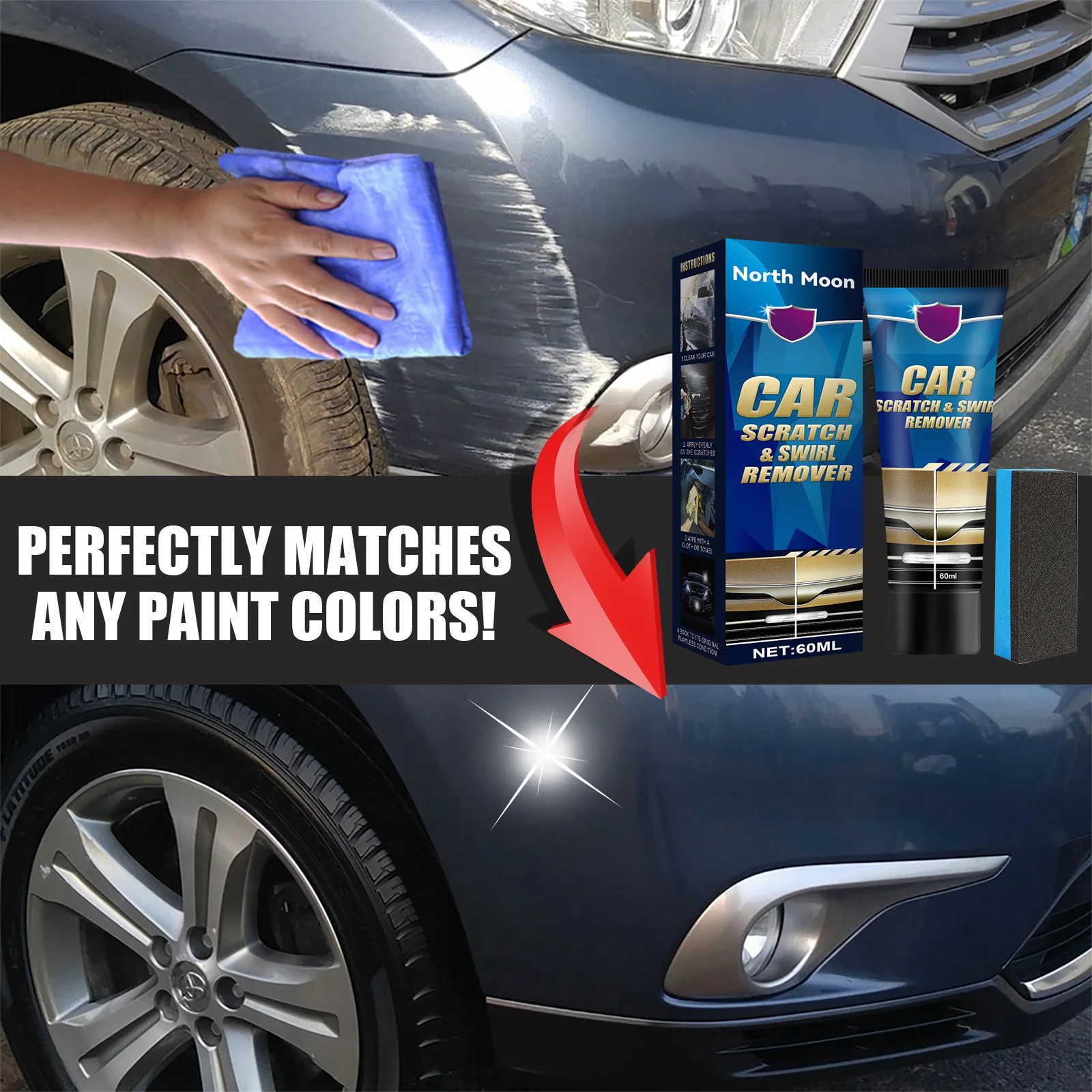 Hot Sale North Moon Car Scratch Removal Cream Kit Auto Paint Scratch Remover Kit