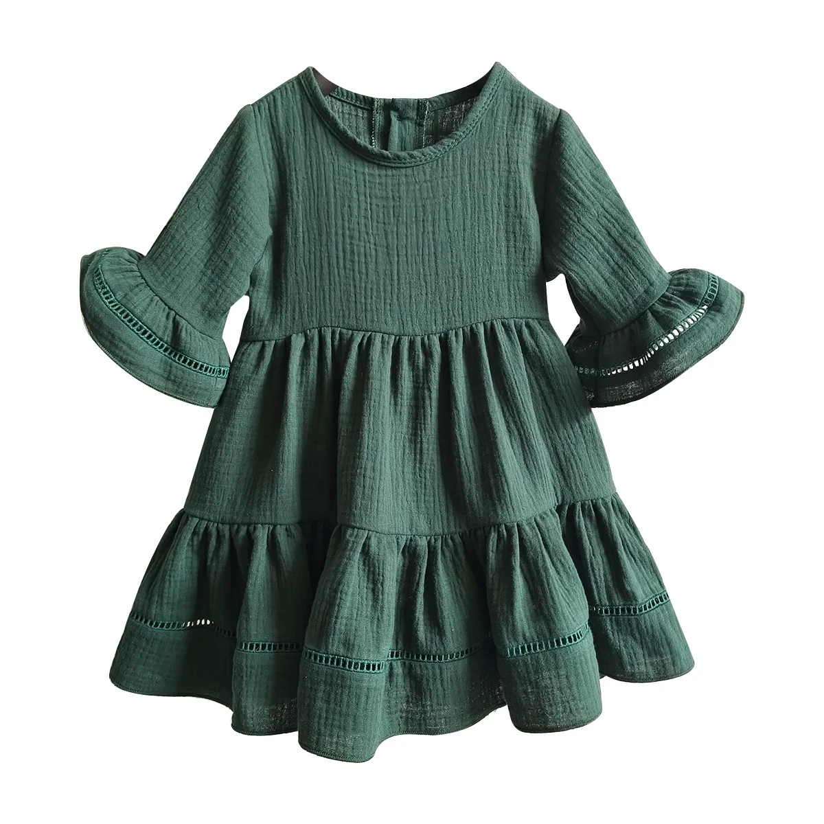 Custom summer baby girl Big cuff cute ruffle dresses match color lace block dress