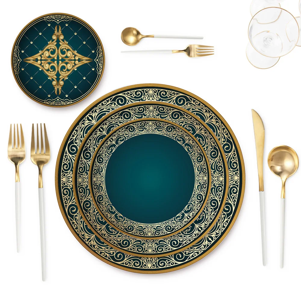 Customized graceful luxury hand painted happy birthday ceramic plate for restaurant hotel party home use