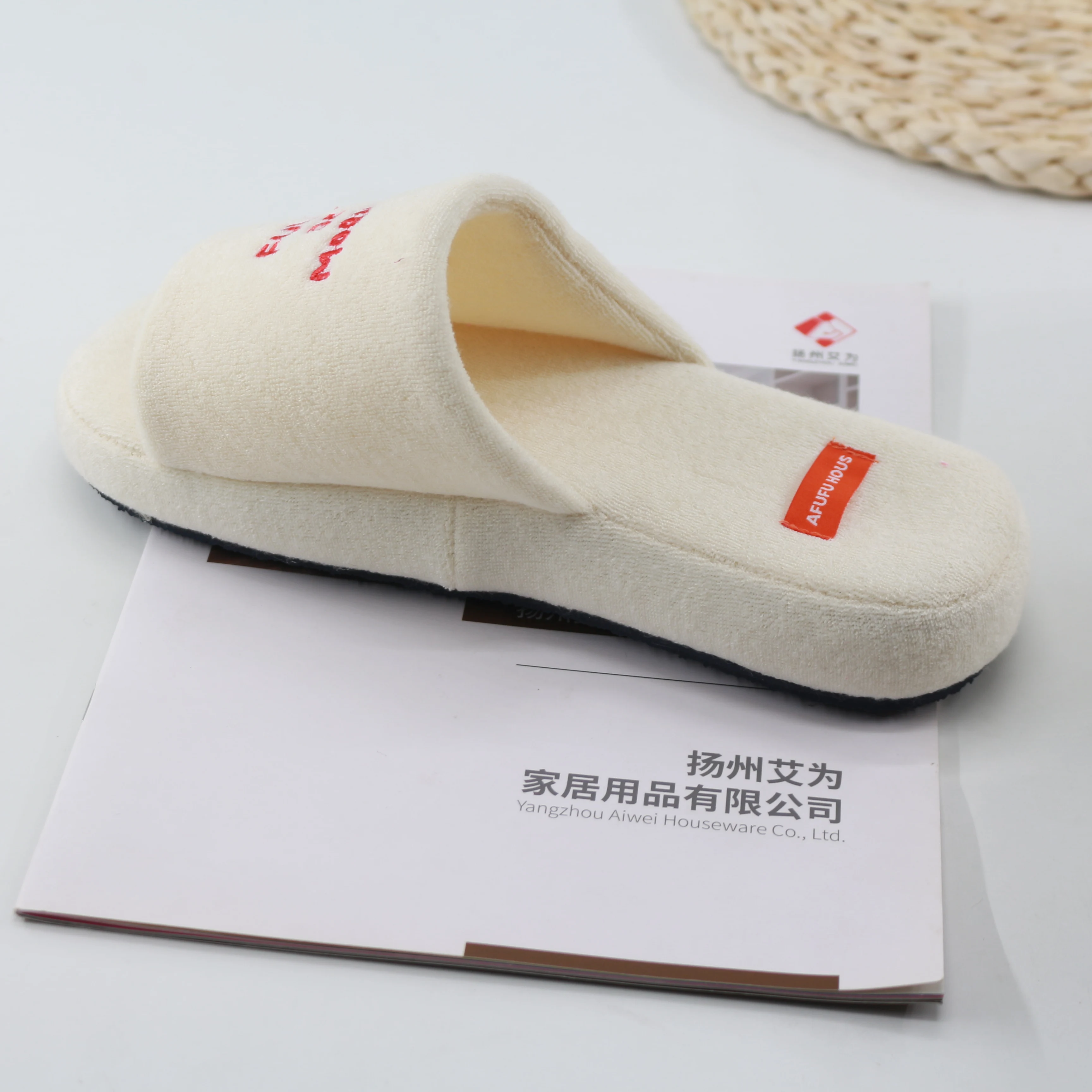 Chinese White Terry Towel Open Toe Slipper Anti Slip Thick Sponge Sole Platform Slipper