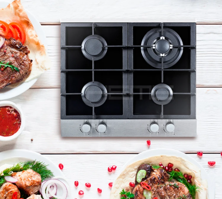 Встроенная газовая плита бытовая кухонная техника 4-конфорочная стеклянная