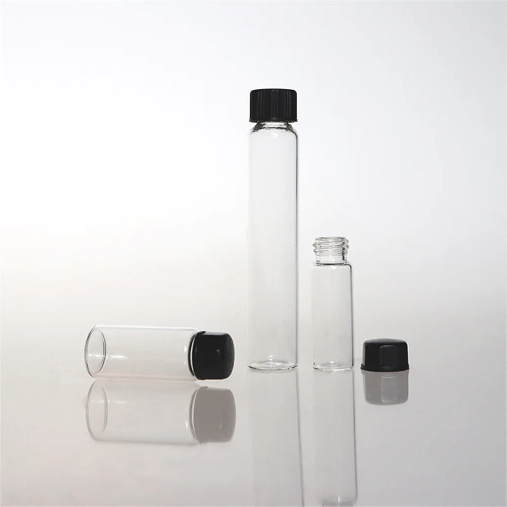 Factory Wholesale Small Transparent Glass Tube Herbs Bottle Round Glass Vials Storage Container With Aluminum Screw Lid
