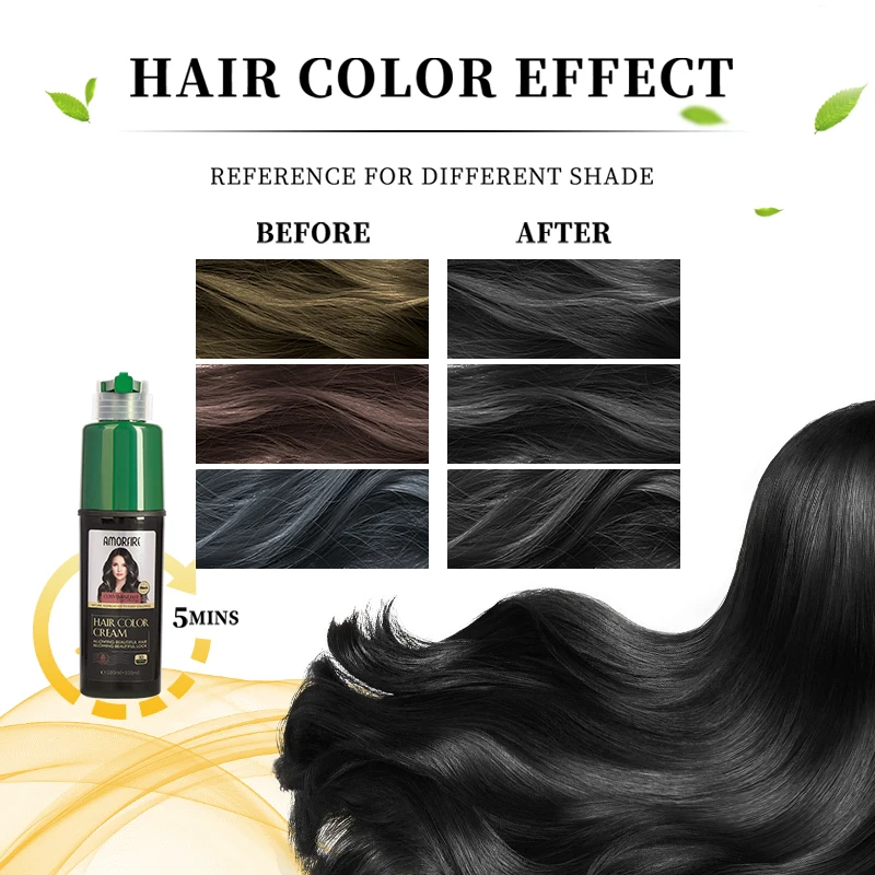 Amorfire Simple To Use Permanent Herbal Black Dye Hair Color Shampoo Great Choice For Woman And Man