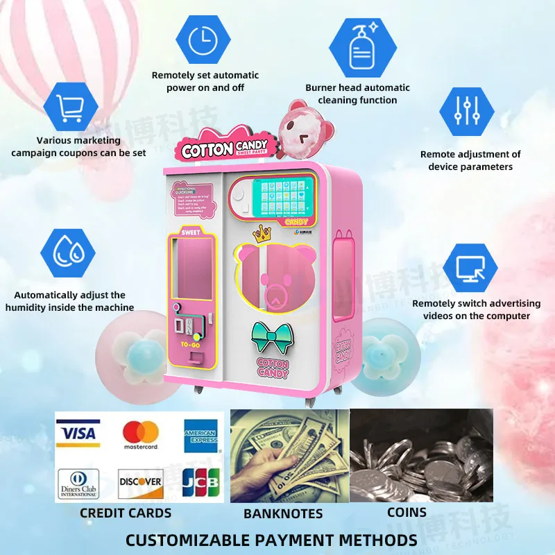 Cotton Candy Vending Machine - Automatic Commercial Fairy Floss Maker for Shopping Malls and Cinemas