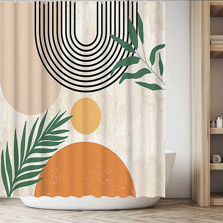 Mid Century Abstract Boho Arch Sun Beige Modern Minimalistic Shower Curtain