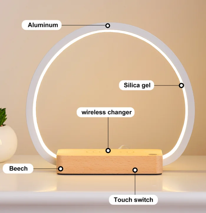 10W wireless fast charging touch nightlight Solid wood bedroom bed Desk lamp