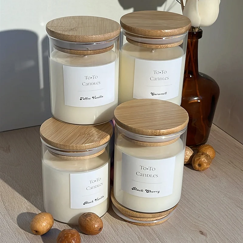 Home Decor Scented Candle Gift Set Private label luxury soy wax scented candles with wood lid For Birthday Valentines Gift