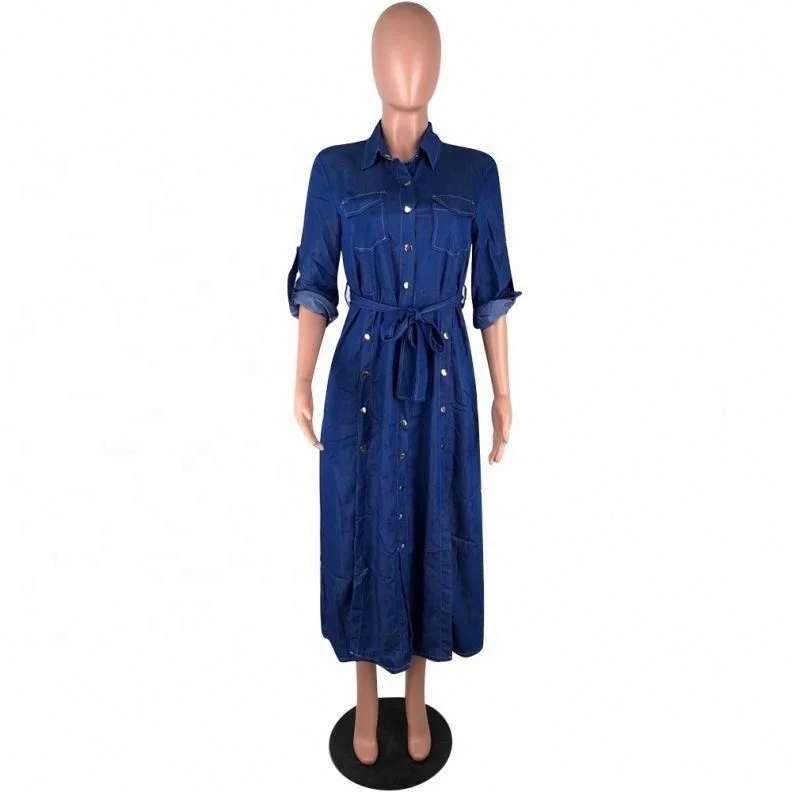 high quality dress brands women double slit denim long dress jeans