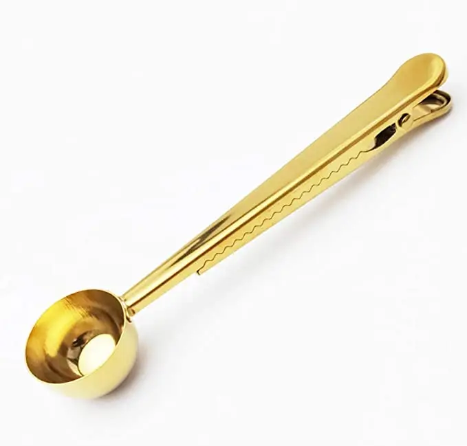 Coffee Measuring Spoon Milk Powder Scoop Stainless Steel Coffee Bean Spoon with Bag Clip