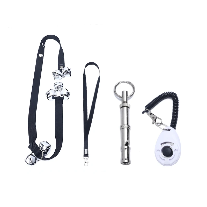 Creative stainless steel dog training  whistle set house training doorbells whistles clickers with strap for puppy