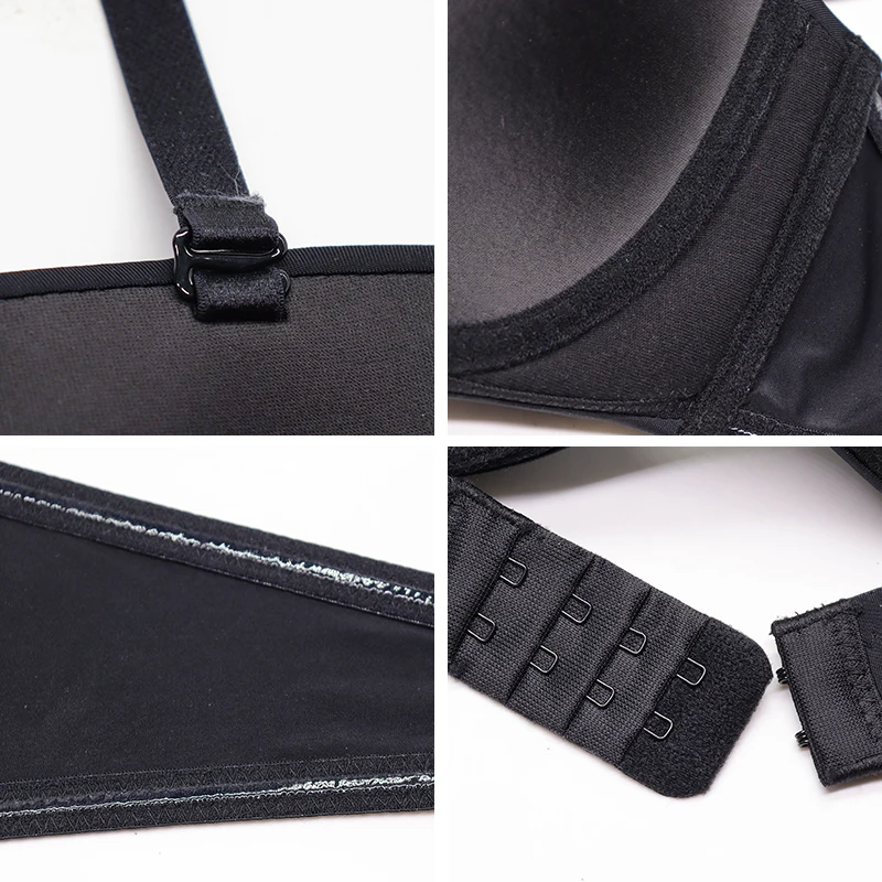 Non-Slip Convertible Bandeau Bra Strapless Bras for Women Underwire Lightly Lined Brassiere DD Cup