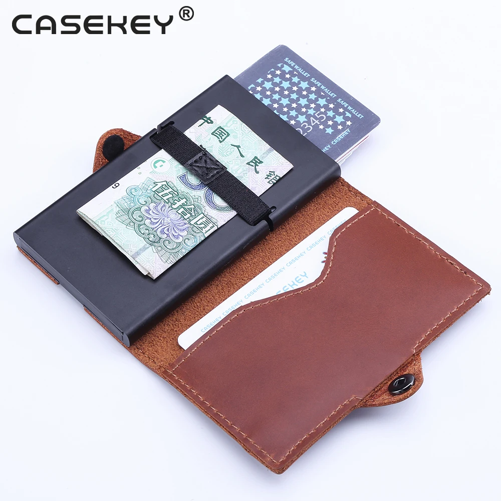 Casekey Extra thin Anti Theft Rfid Blocking Aluminum Metal wallet for Men Women with Coin Pocket