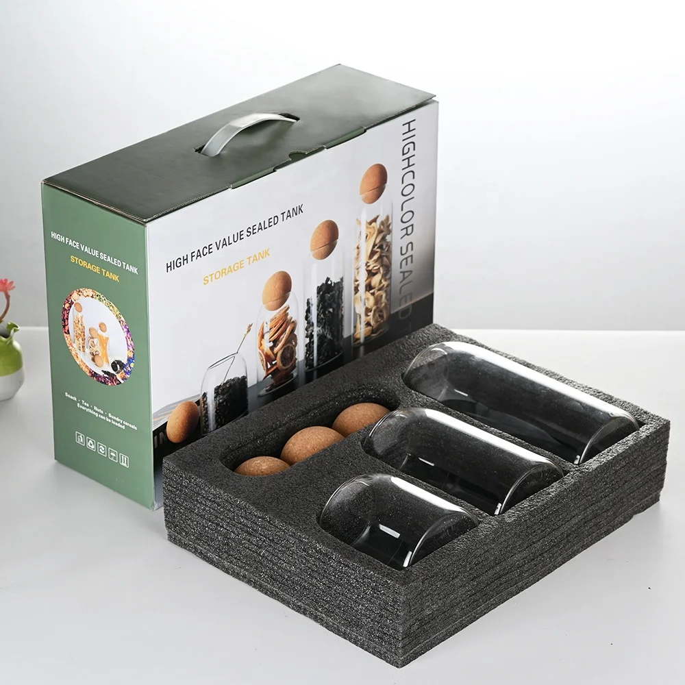 Wholesale cheap 3pcs Airtight Seal High borosilicate glass jar with cork ball lid