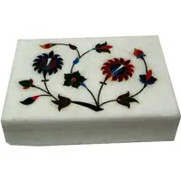 Beautiful White Marble Inlay Decorative Work Jewelry Box  Handmade Designer Alabaster Stone Boxes India 2021 made in India