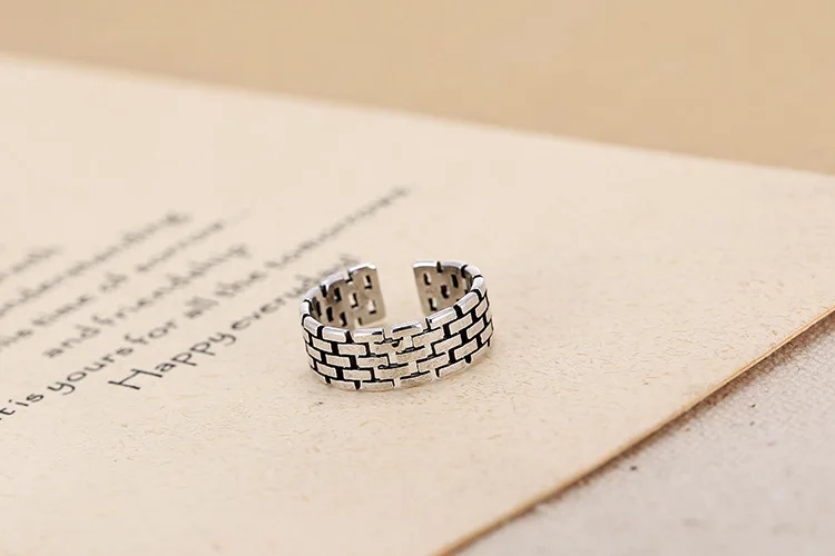 925 Sterling Silver opening ring geometric city wall retro Thai silver Korean sterling silver jewelry wholesale