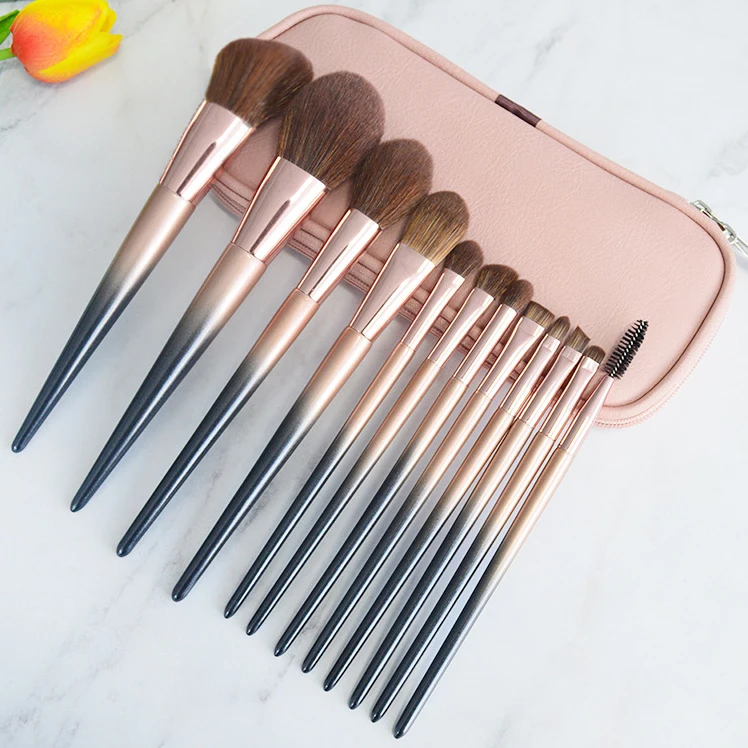 Gradient Vegan Custom Logo Private Label 12 Pcs Make Up Brushes Kits Luxury Cosmetic 12 Piece Makeup Brush Set