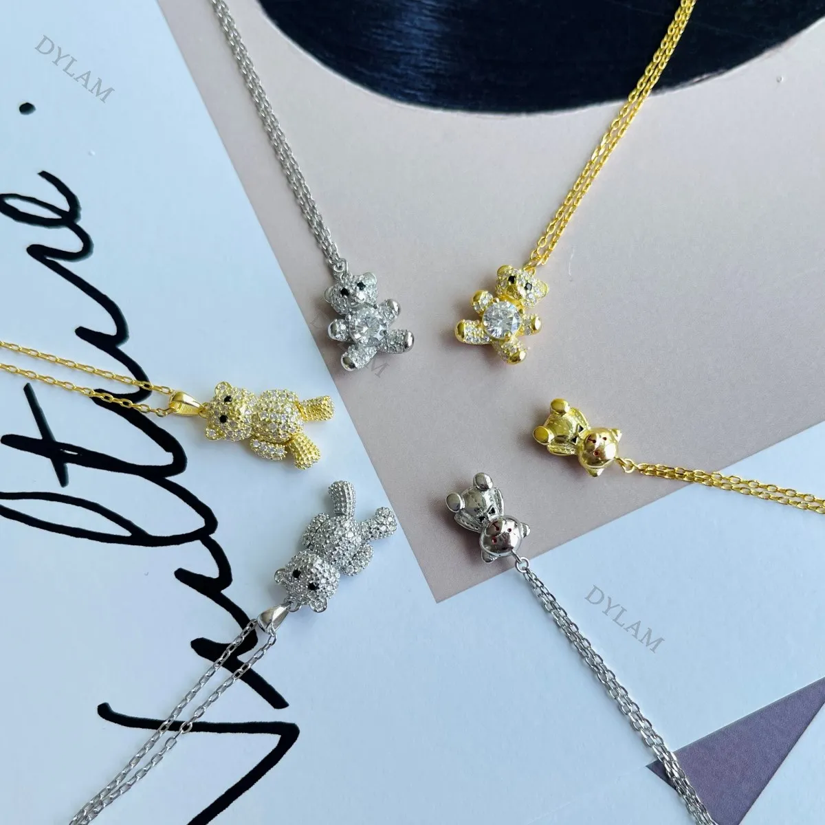 Dylam Модный новый дизайн милый медведь животное кулон воротник оптовая продажа серебряные ювелирные изделия ожерелье для детей