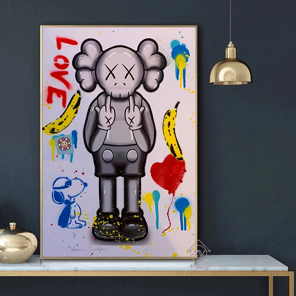 Graffiti Bear Abd Cartoon Dog Posters and Wall Art Pictures Print on Canvas for Home Bedroom Room Decor As Gift for Kids
