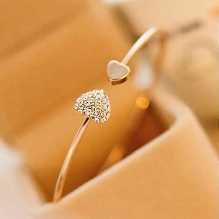 Hot Selling Crystal Double Heart Bow Adjustable Cuff Bracelet