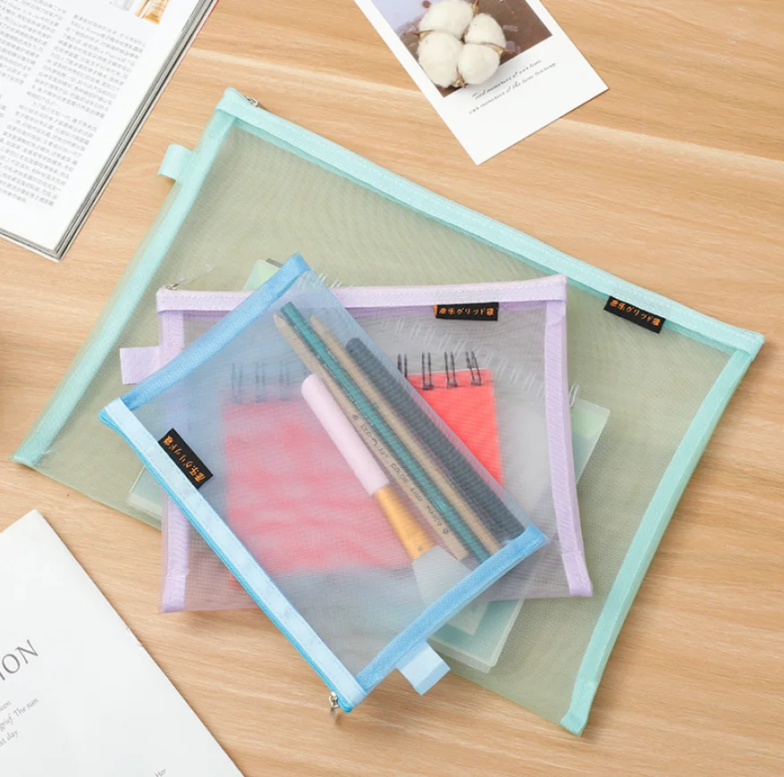 Stationery Bag Custom Office Plastic Mesh Document File Bag Pvc