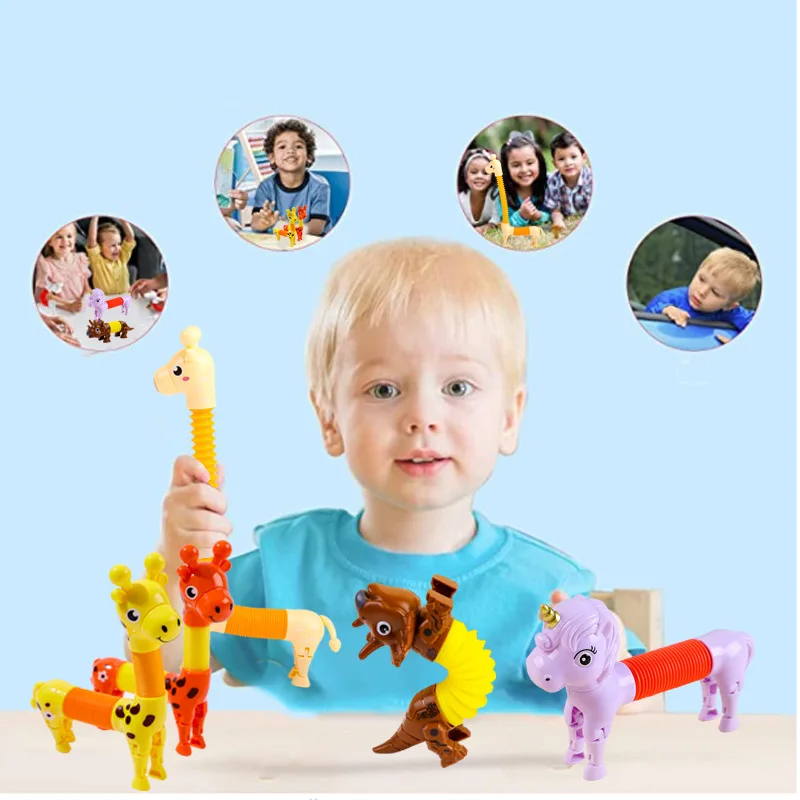 Hot Sell Stress Relief Giraffe Plastic Tube Sensory Stretch Fidget Pipe Toys Spring Giraffe Stress Relief Tube