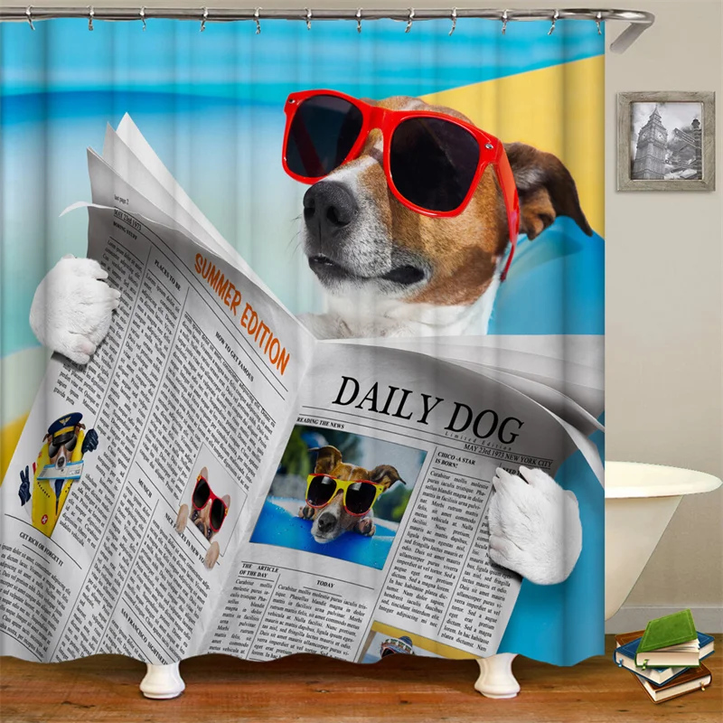 
i@home ready made mildew resistant 3d digital dog printed waterproof shower curtain bathroom 
