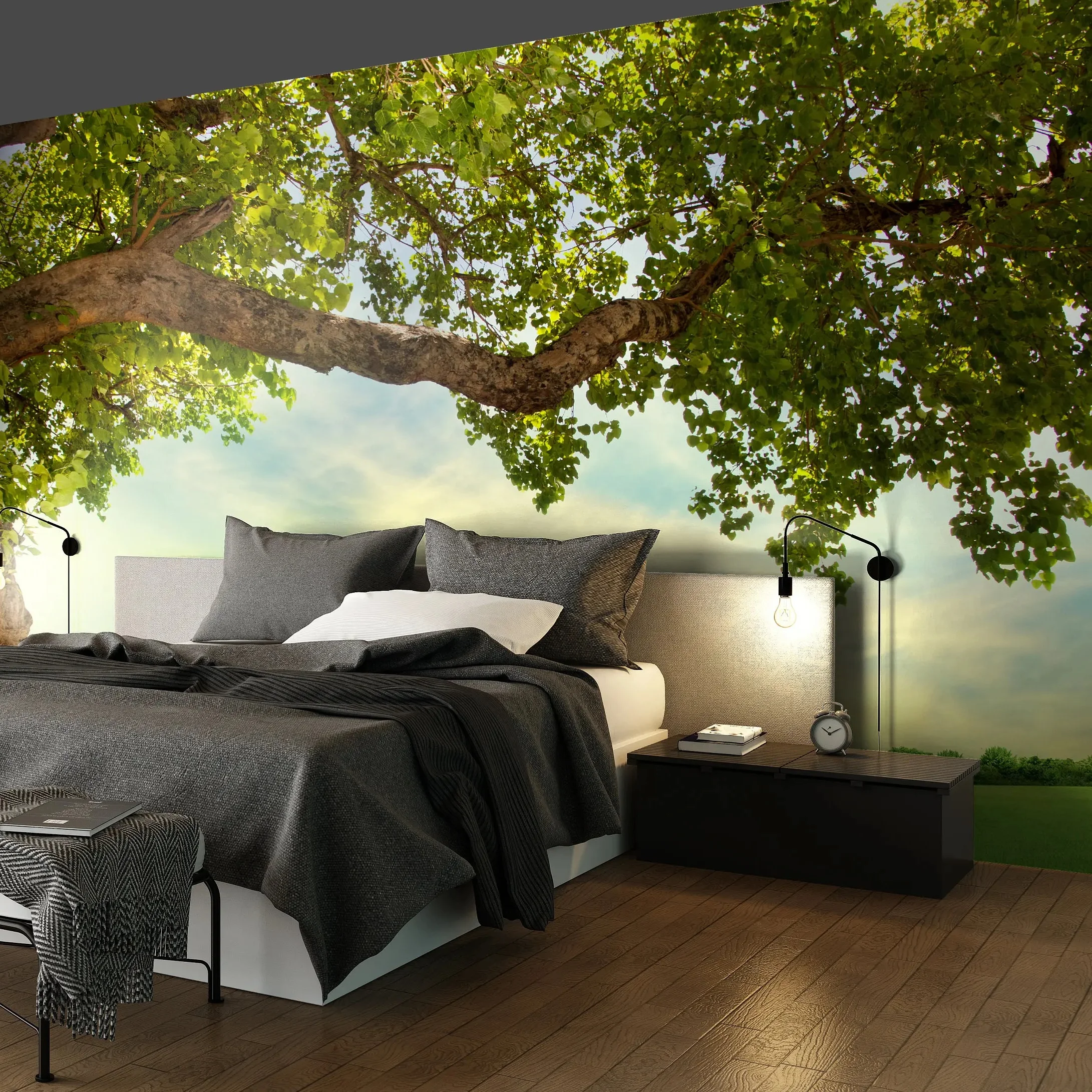 Big tree with fresh green leaves wall mural