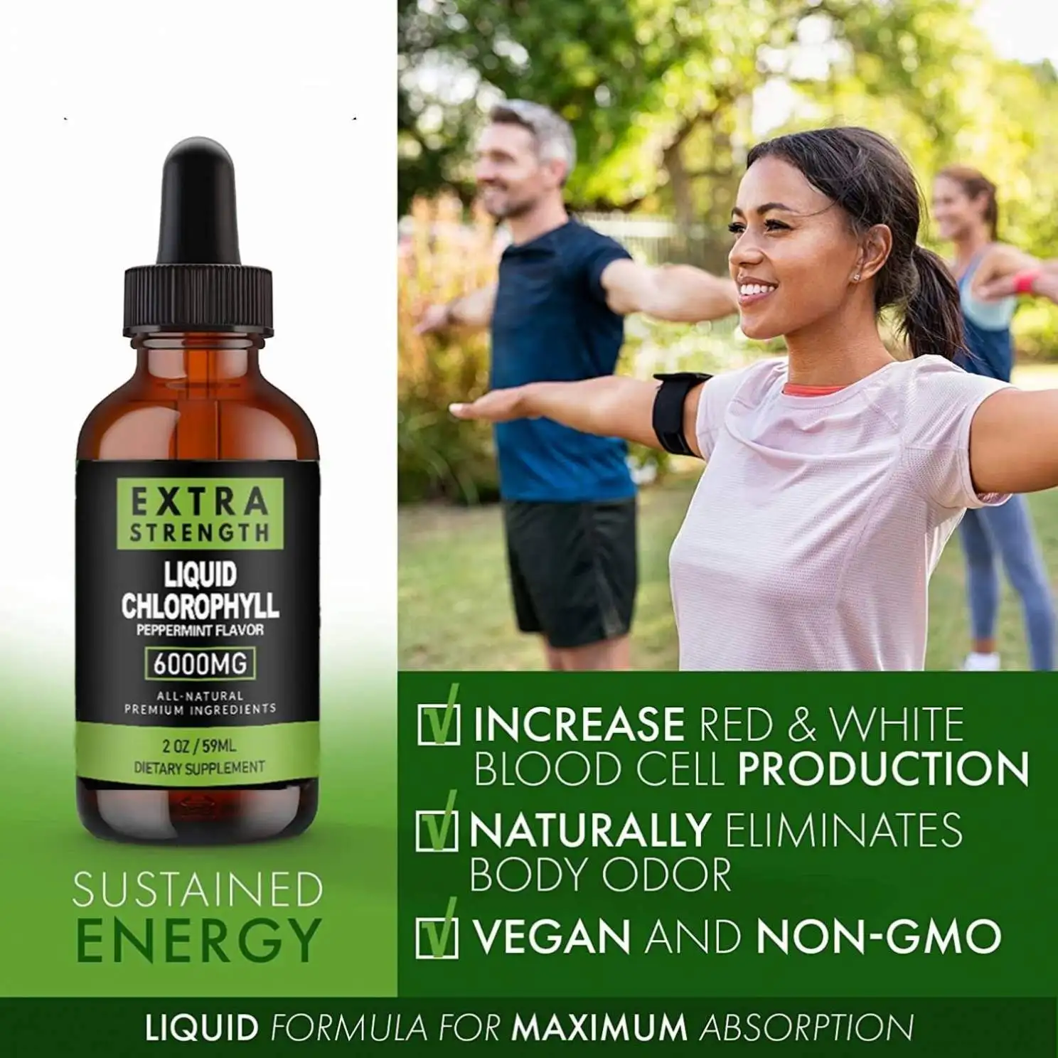 Natural Plant Formula Mint Flavor Chlorophyll Drops from Leaves for Immune Support, Body Detox