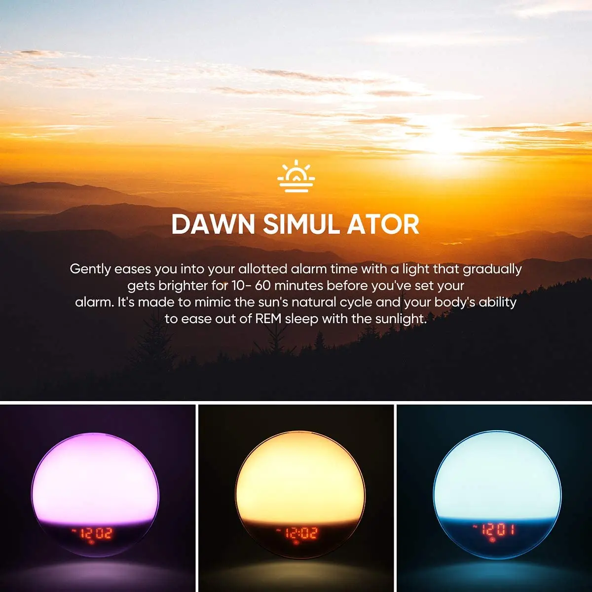 Wake Up Light Digital App Radio Led Alarm Clock Sunrise And Sunset