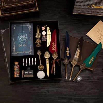 Wholesale Harry Pottee Feather Fountain Pen and Ink Set Peacock Metal Quill Dip Ballpoint Pens