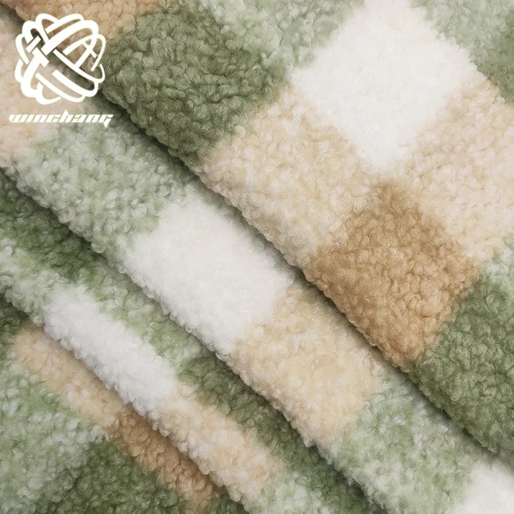 2021 New Wholesale Price Poly Printed Plaid Fur Curly Faux Fur Purse Coats Jackets Sheep Fake Fur Teddy Fleece Fabrics