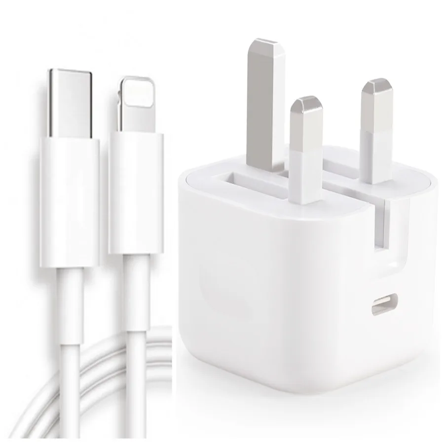 
New PD Fast Charging UK Plug USB-C Charger 18W For Apple phone11/12/PRO/X With High Quality Usb Charging Cable 